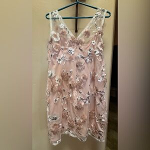 Adrianna Papell Womens Pink Embroidered Knee-Length Sheath Dress Petites NWOT